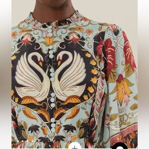 Farm Rio Blue Flowing Beauty short sleeve swan dress